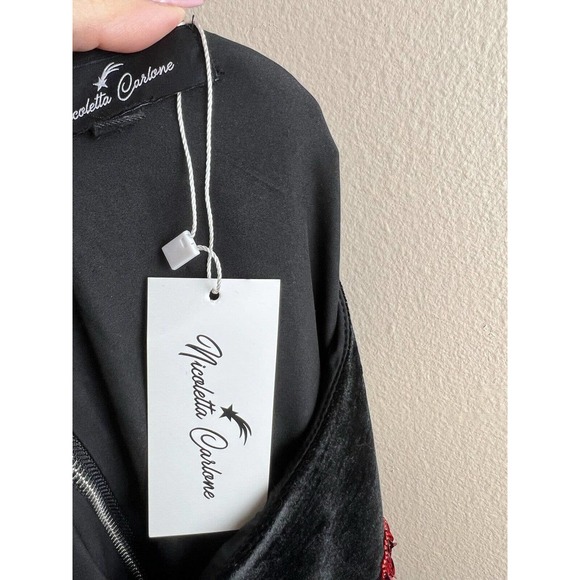 Nicoletta Carlone Black Velvet Dress XS Pierced Heart Sequin Dagger Goth 30s 40s - Picture 11 of 12